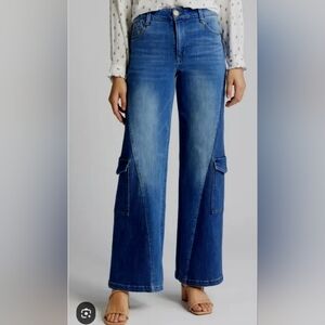 Democracy "Ab" solution Two-Tone Cargo Wide Leg Jeans 10 Wit & Wisdom